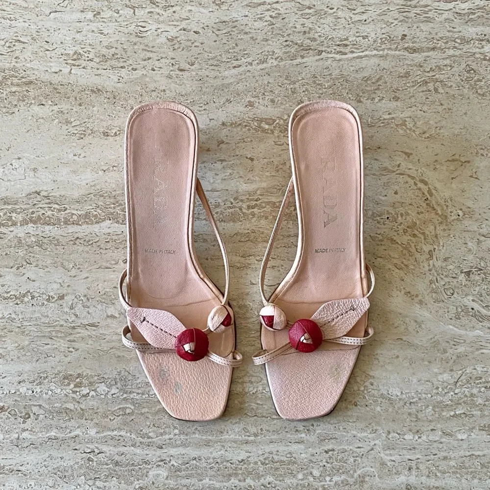 Vintage Prada Rosebud Kitten Heel Sandals - Picture 2 of 9